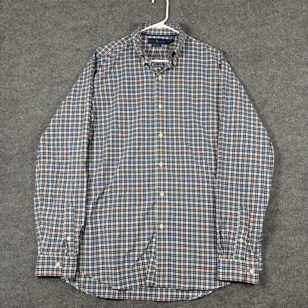 Ralph Lauren Performance Button Down Shirt Mens XL Navy Orange Green Plaid